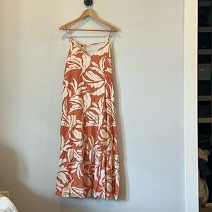 BE COOL Rust Orange and Cream Tropical Leaf Maxi Dress